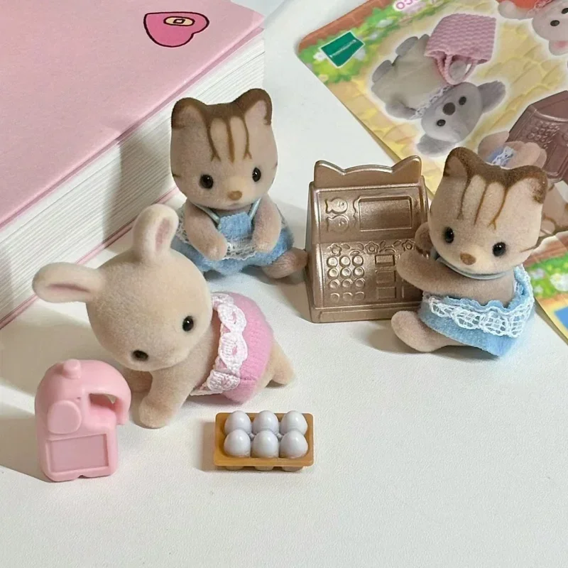 New Sylvanian Families Rabbit Grove Dollhouse New Baby Cake Gathering Girl Flocking Doll Decoration Ornaments Birthday Girl Gift