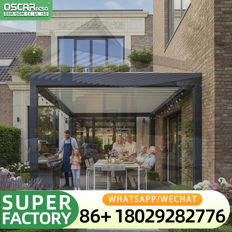 Windproof EcoFriendly Large 3x3 Outdoor Electric Double Roof Luxury EasyInstall Aluminum Structure for Balcony Patio Garden perg