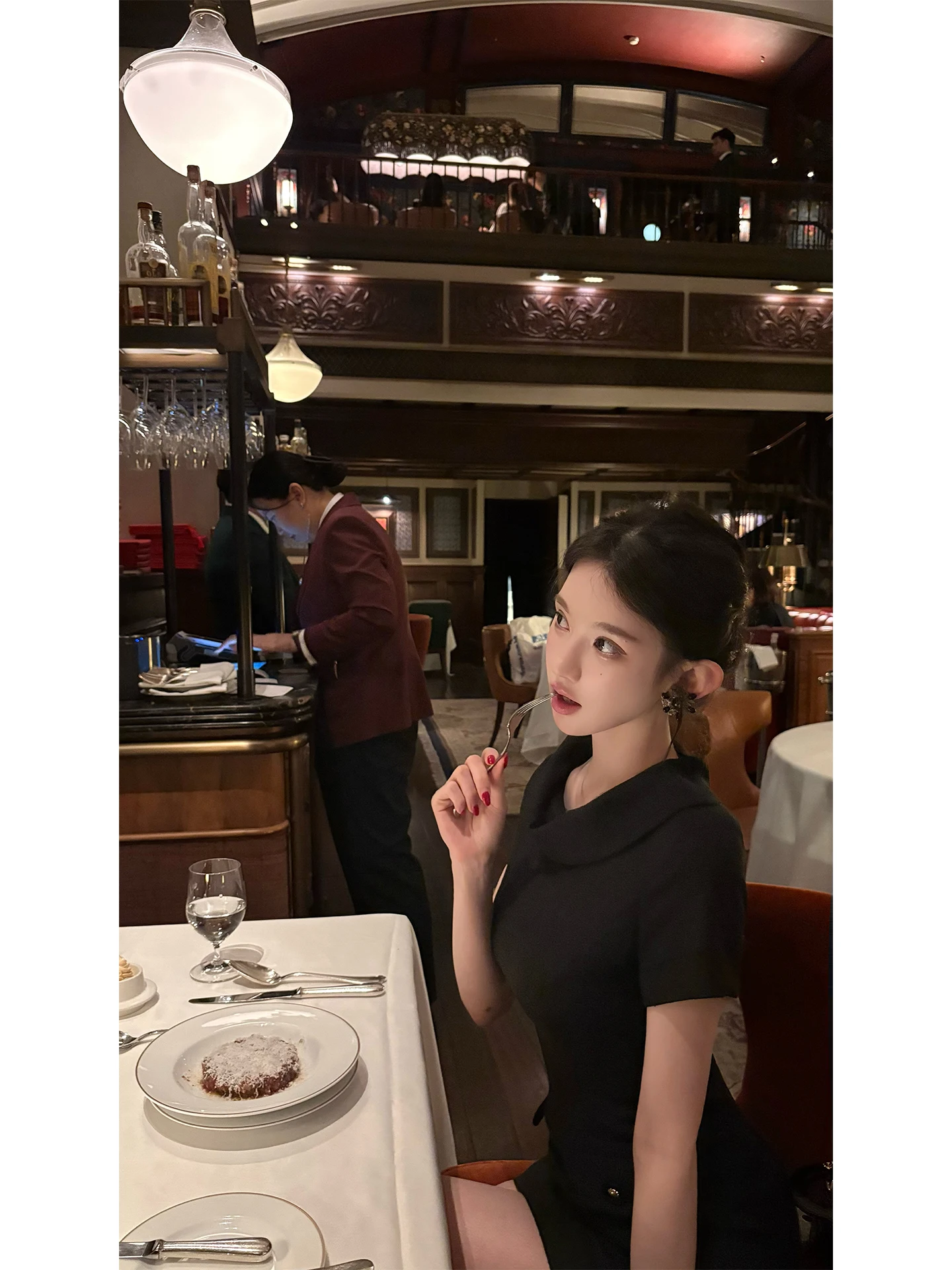 

Good Morning Fan Fan Daisy Hepburn Style Slimming Stand Collar Black Dress Women's Spring A-Line Dress Invisible Zipper Back