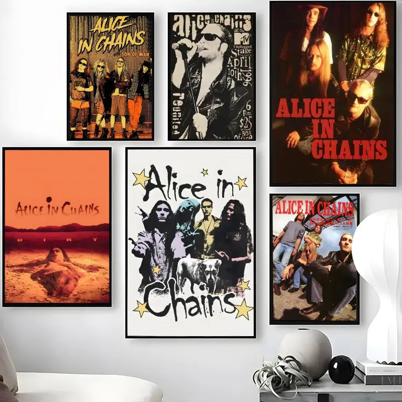 Band A-Alice in C-Chains Poster Waterproof Self-Stick Wall Art Stickers, Removable Wall Decor for Living Room and Bedroom