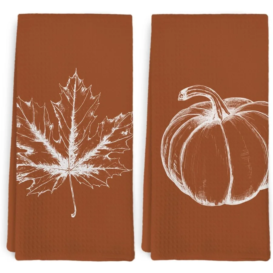 

Burnt Orange Fall Kitchen Towels Set of 2 Autumn Leaf Pumpkin Dish Towel Fall Bathroom Decor Thanksgiving Farmhouse Pumpkin Han