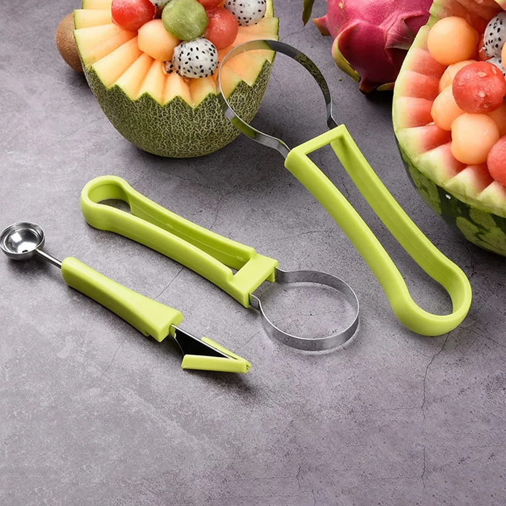 4 In 1 Fruit Cutters Shapes Kitchen Acceesories Sucker Melon Baller Scoop Set Watermelon Scooper Fruit Scooper and Baller Tools