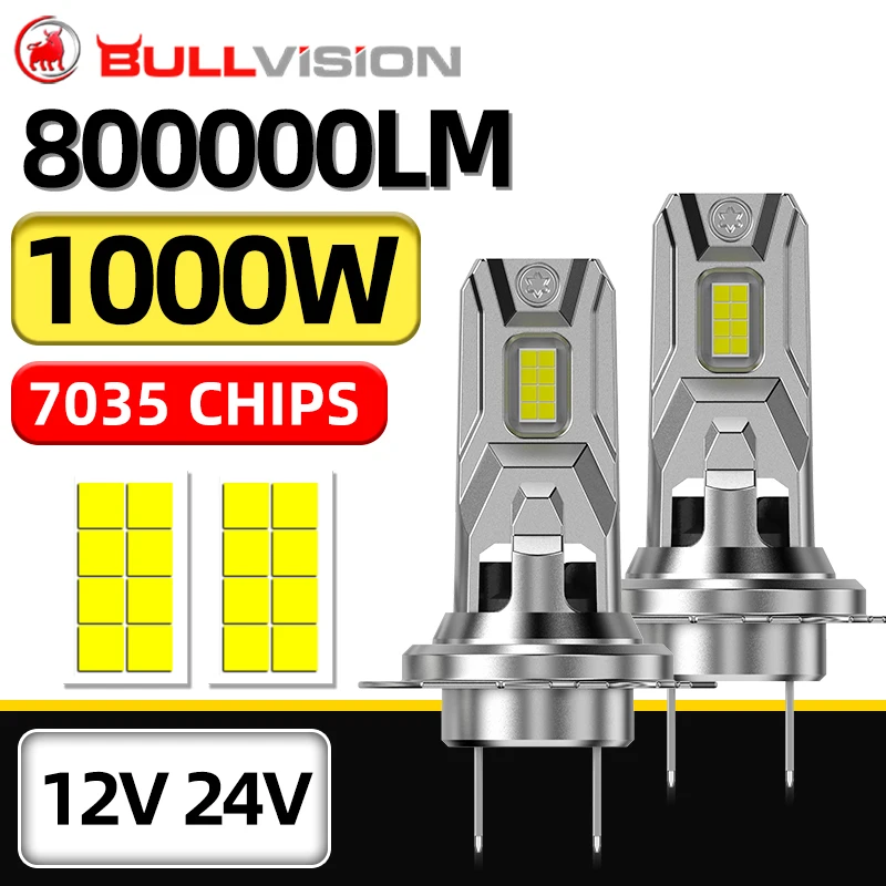 Bullvision LED H7 Headlights 1000W 800000LM H4 H8 H9 H11 9005 9006 HB3 HB4 Car Light  CSP Chip STG High Low Beam 1: 1 Mini Size