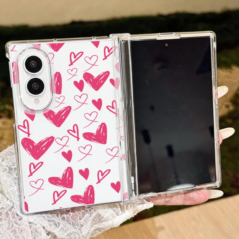 Cute Hearts Pattern Phone Case For Samsung Galaxy Z Fold 8 Ultra 8 7 6 5 Shockproof Folding Hard Cover For Samsung Z Fold8 Fold7