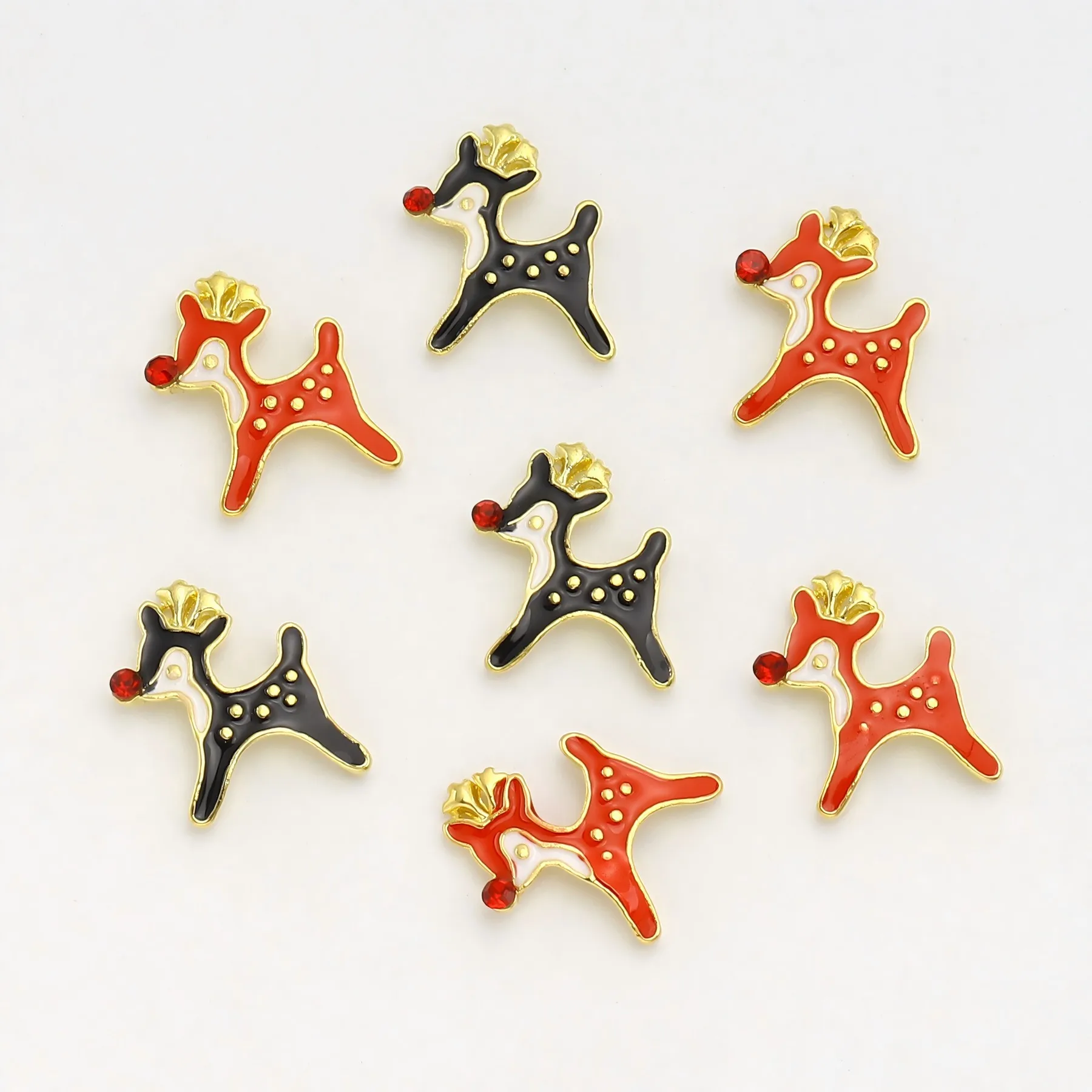 10 pcs 3D Metal Deer Head Series Nail Art Accessories, shiny Rhinestone Crystal Gemstone Oil Drip, Christmas Design Nail charms