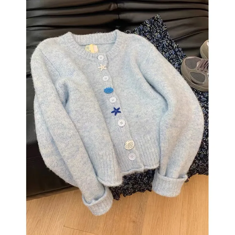 

2024 O-Neck Elegant Cardigan Women Long Sleeve Knitted Sweater Coats Autumn Winter Keep Warm Korean Fashion Jacket Cardigan L440