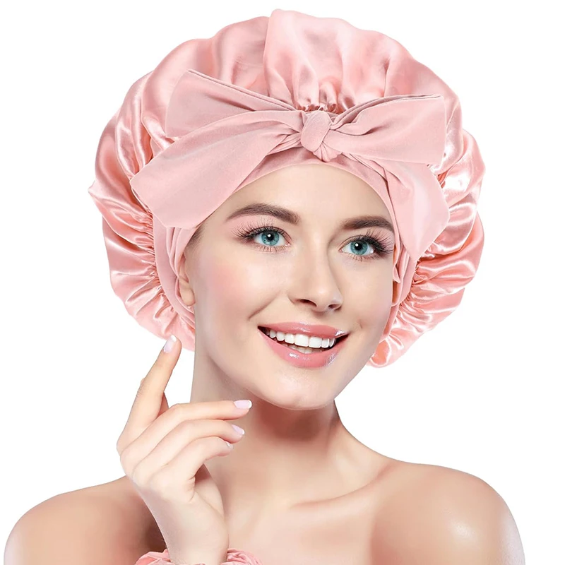 큰 사이즈 수면용 보닛 새틴 헤어 수면용 보닛, 탄력 있는 끈 조절 가능한 여성용 수면 보닛, 자연 곱슬머리 땋은 머리용 헤어햇