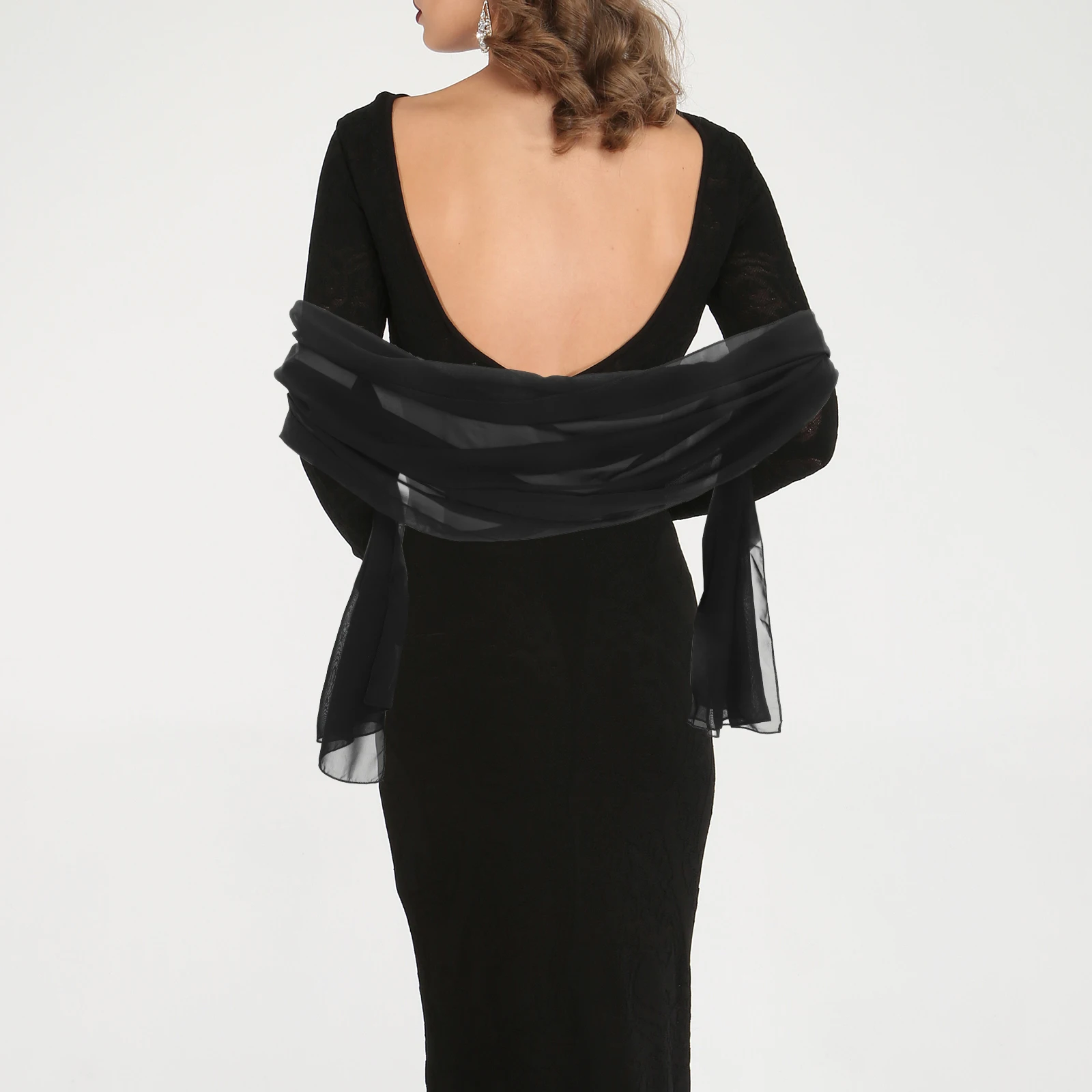 

Chiffon Scarf Shawl Guest Wrap Grace Bridal Stole Black for Women Cleanse Evening