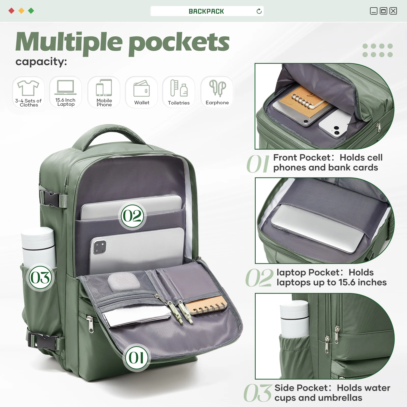 حقيبة ظهر للسفر لمقصورة الطائرات للمسافات القصيرة مقاس 45 × 36 × 20 حقيبة ظهر للأمتعة اليدوية حقيبة المقصورة حقيبة حمل الطائرة، حقيبة ظهر للكلية