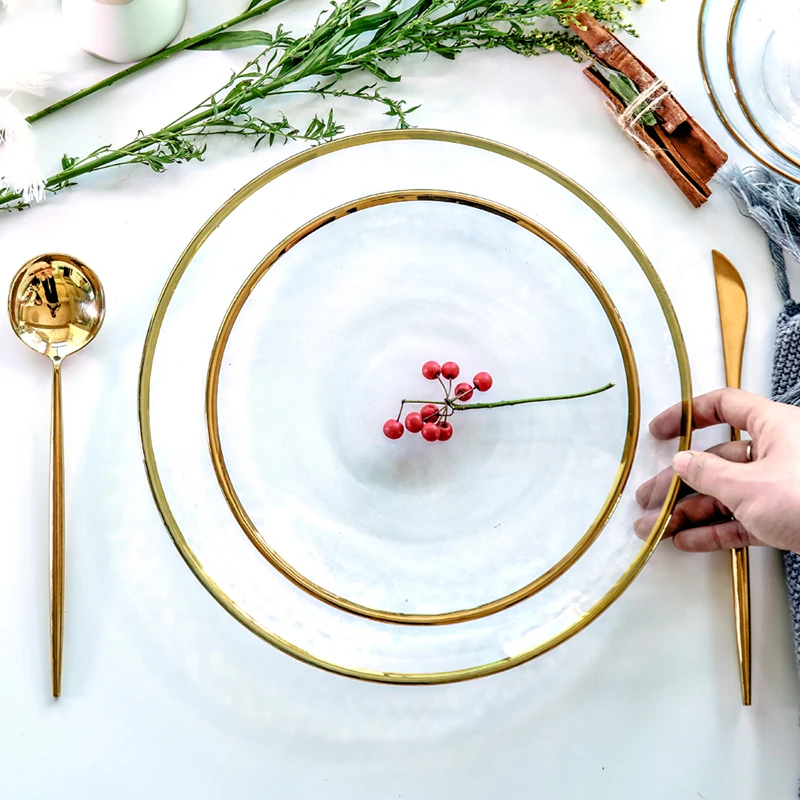 

Glass Luxury Serving Tableware Set Salad Fruit Baby Plate Decorative Tray Birthday Party Platos De Cena Plate Sets Decoration