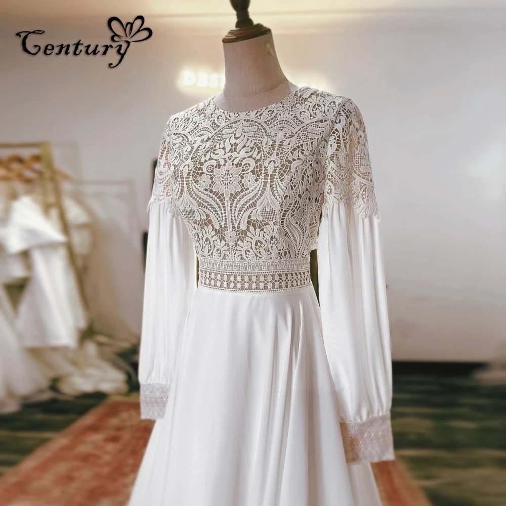 Rustic Boho Wedding Dress Women 2025 Long Sleeve Lace Chiffon Beach Bridal Gowns for Bride Backless Vestido De Novia Customized