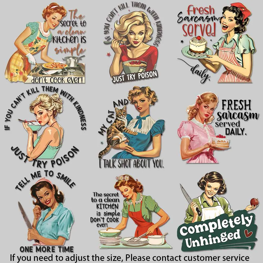 Whimsical Housewife Illustration Funny Quote Pinup Art Iron-on Transfers for Clothing Bright Colors DIY Decoration