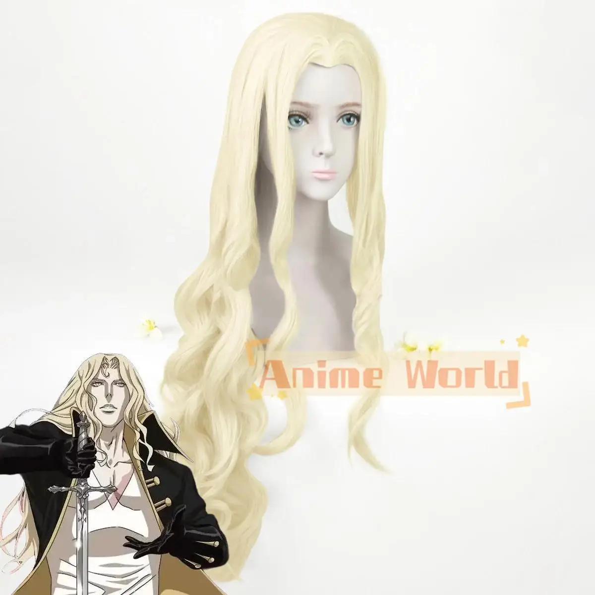 Peluca de cosplay de Alucard, personaje de Castlevania: Nocturne, ideal para Halloween, carnavales y fiestas. Peluca de fibra sintética resistente al calor + gorro para peluca.