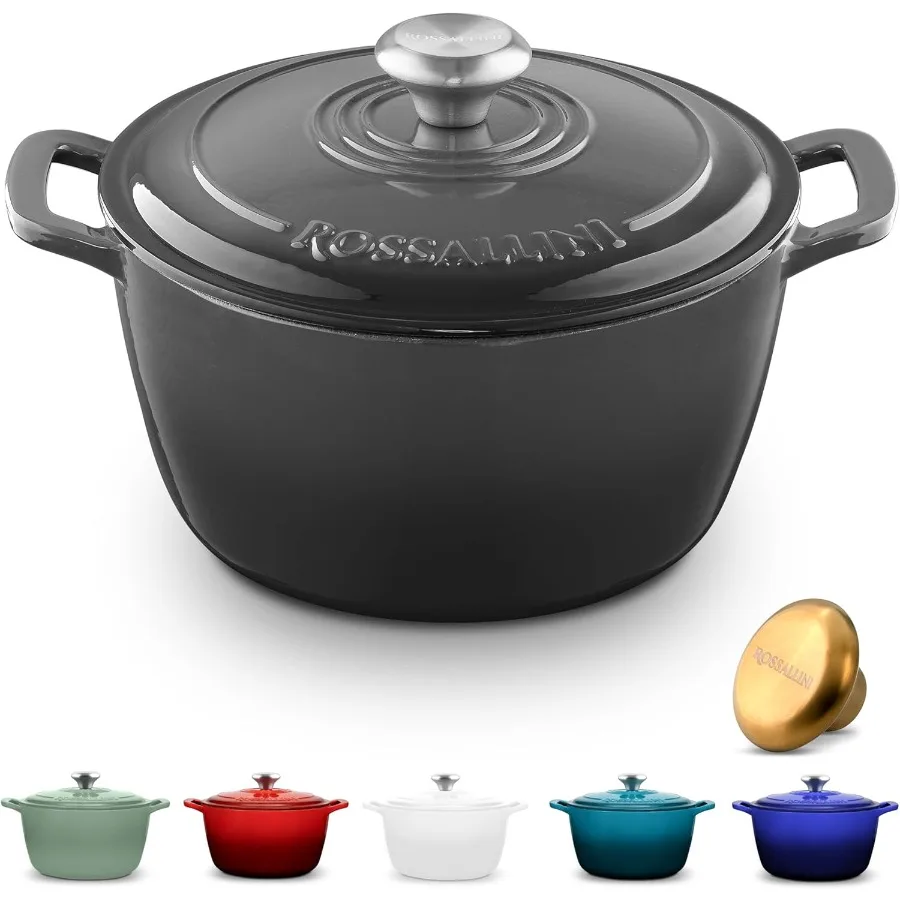

Signature Enameled Cast Iron Dutch Oven NonStick Serving Pot with Tight Fitting Lid for Perfect Roasting Baking Sauteing and Br
