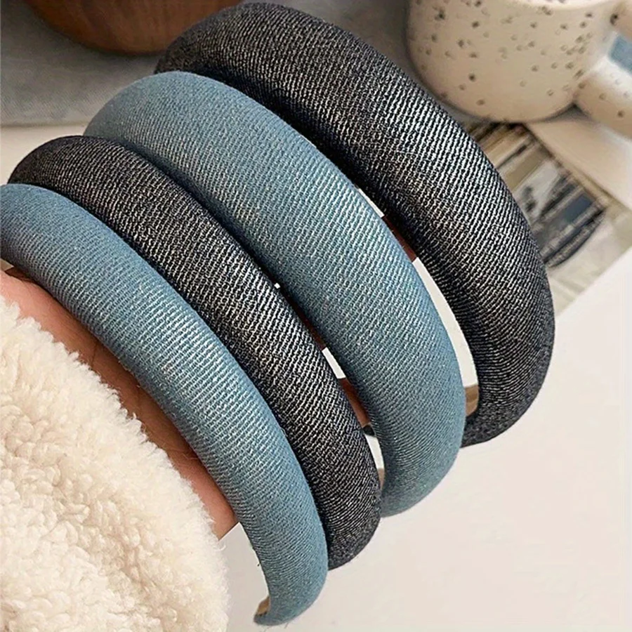 New Denim Solid Color Hairband Fabric Wide Turban Fashion Narrow Side Headband for Women Girls Casual Hair Hoop Hair Accessories