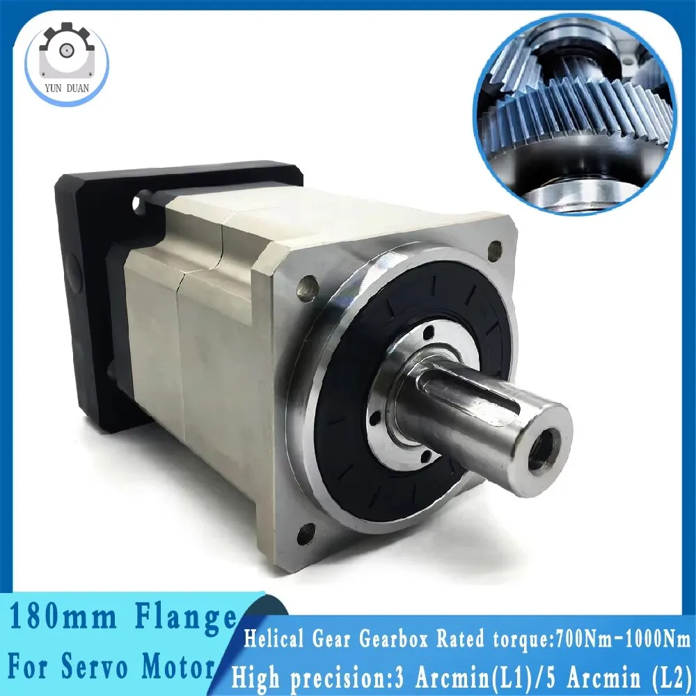 Helical Planetary Gearbox Gear Ratio 3 5 10~100:1 3Arcmin Reducer 35/42mm Input for 180mm 4kw 4.5kw 5.5kw 7.5kw 10kw Servo Motor