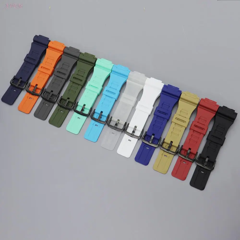 Rubber Solid Color Watchband For Casio AQS810 W-735 AEQ110 W735 Silicone Strap Durable Wristband Convex 18mm Watch Accessories