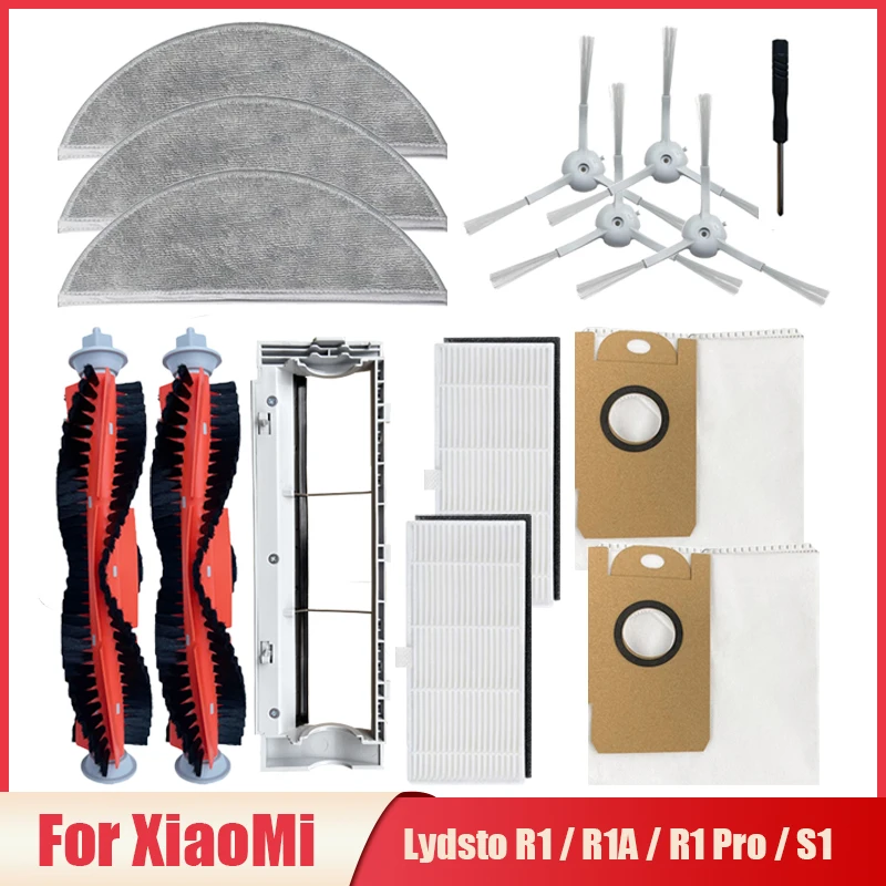 Hepa 필터 걸레 천 메인/사이드 브러시 먼지 봉투 교체, XiaoMi Lydsto R1 / R1A / R1 Pro / S1 진공 청소기 액세서리