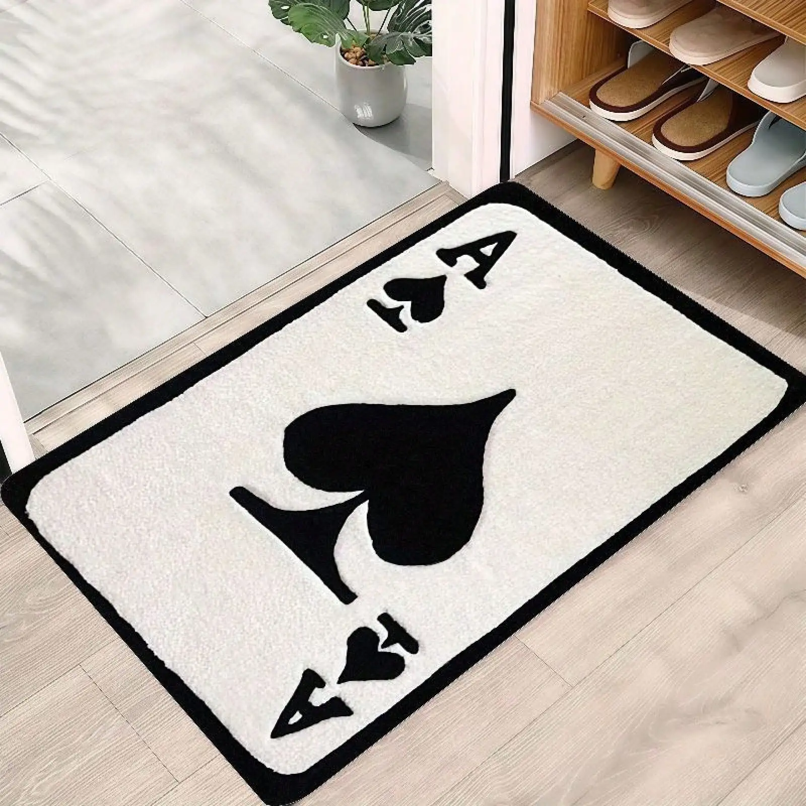 Poker Ace of Spades Door Mat - Black & White Playing Card Rug, Non-Slip Entrance Mat for Home, Bathroom, Multiple Sizes
