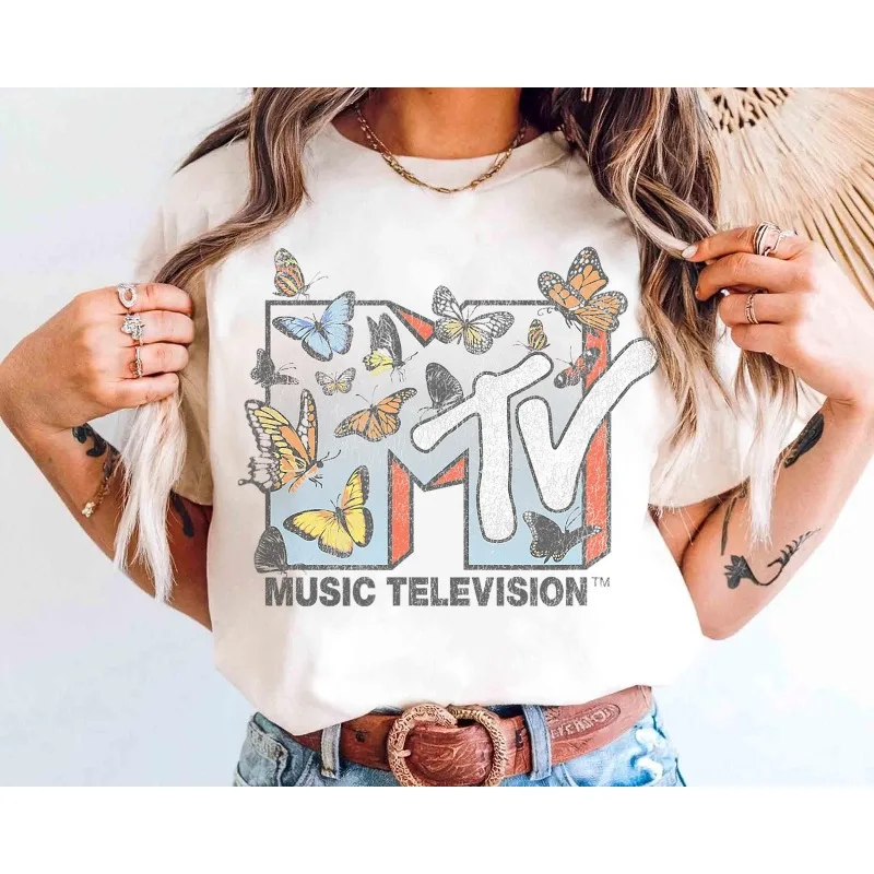 MTV-Logo-T-Shirt mit Schmetterlingsmuster, Retro Music TV Summer New Style, geeignet für Männer und Frauen – Detail 3