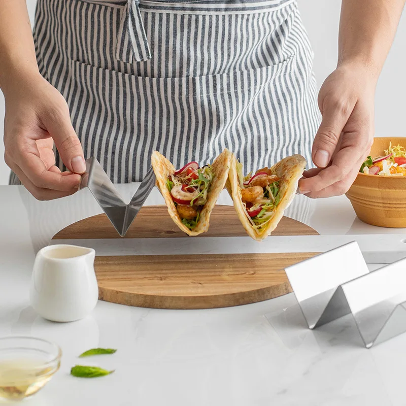 

3 Slot Stainless Steel Taco Holder for Heating and Serving Mexican Corn Tortillas Taco Rack for Oven Grill Use Baking Tool