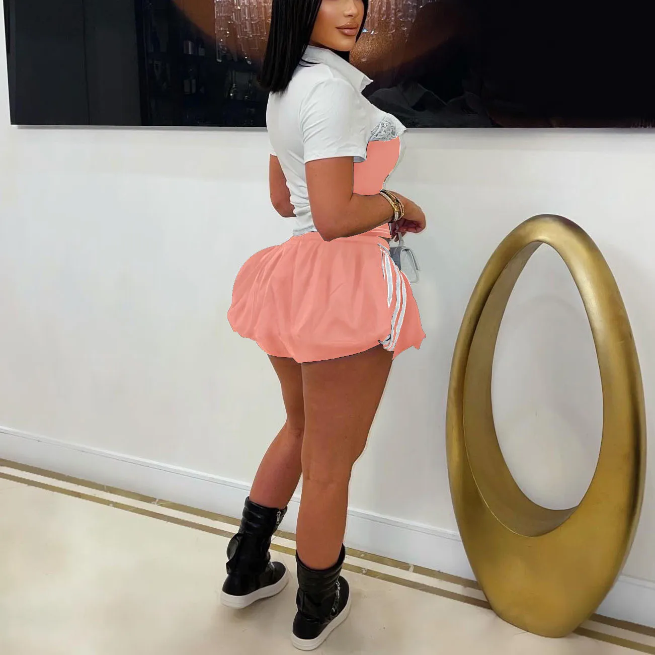 2 قطعة مجموعات ملابس امرأة قمصان والتنانير الصغيرة الفتيات مساء ليلة خارج ارتداء نادي القماش الصيف التنانير الصغيرة مجموعات مخصصة #2