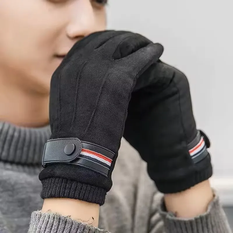 New Men's Winter Suede Touch-Screen Gloves Warm Split Military Style Outdoor Riding Fishing Thickened Driving Buckle Ski Mittens