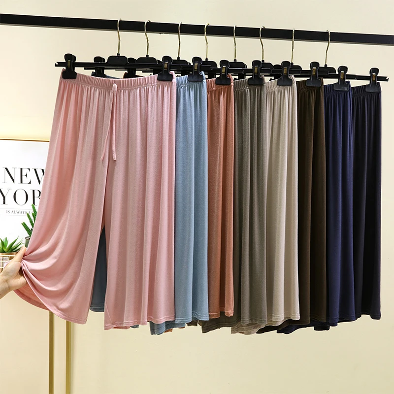 Plones Anchos Hoados para Mujer, Plones Casus de Verano, Modal, Cintura Elástica, Plones Cortos para el a...