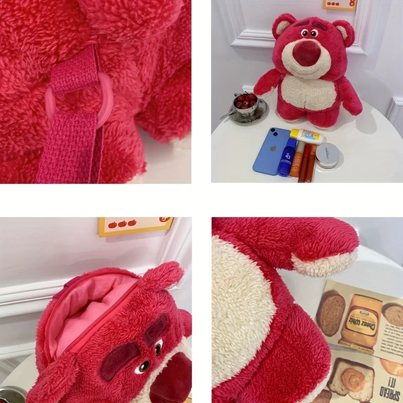 1pc Disney Lotso Cartoon Backpack Cute Sweet Plush Doll Casual Backpack Strawberry Bear Doll Girl Bag