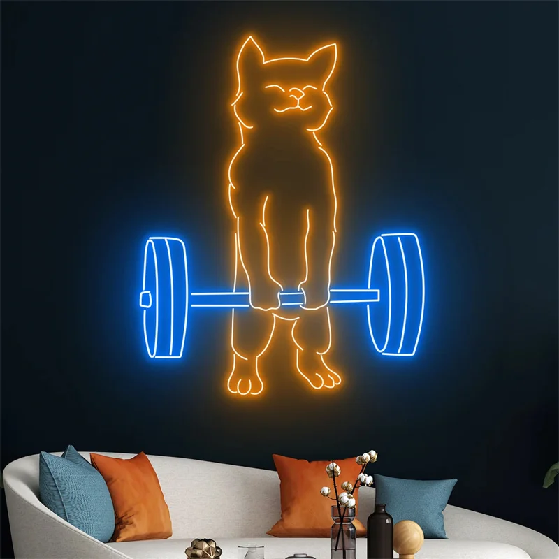 Cat Do Gym Neon Sign Light, Luz LED animal, Decoração da parede do quarto, Farmhouse Neon Light, Presente especial