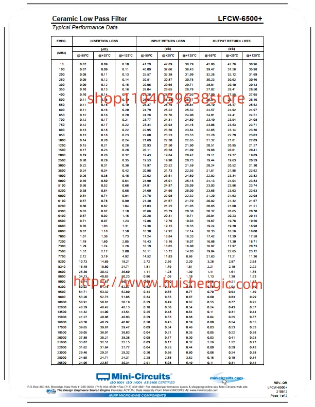 LFCW-6500+      7.5GHz (cut-off) low pass ceramic filter 50 ohm 0603 (1608 metric),4 PCB