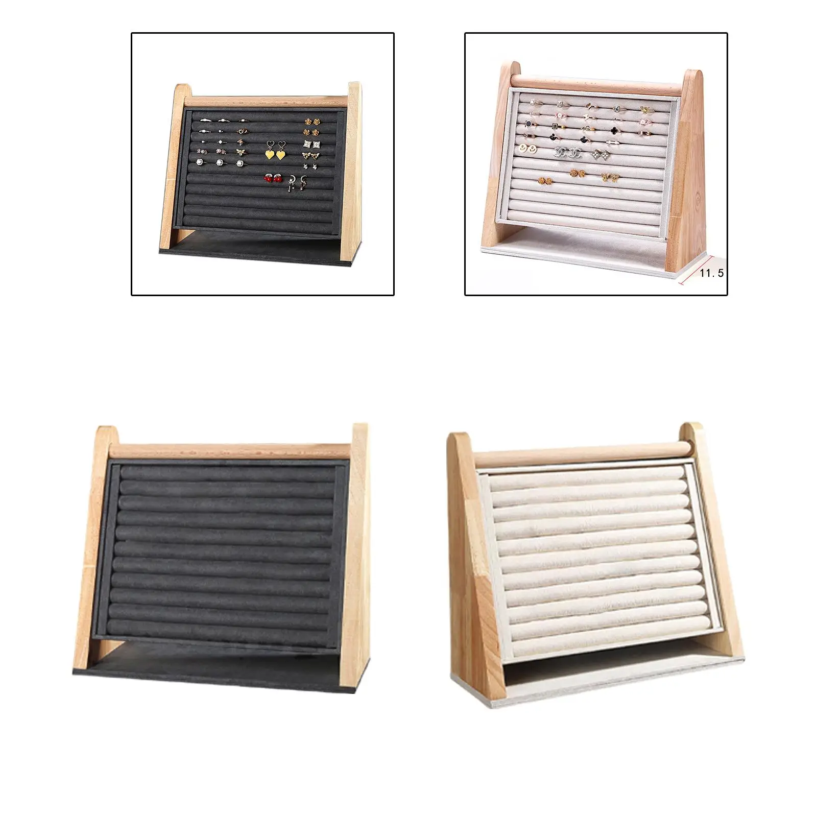 Holz Ringe Display-ständer Fach 10 Slots Flanell Futter Vertikale Lagerung Halter Rack für Studs Schmuck Organizer Ringe Zeigen
