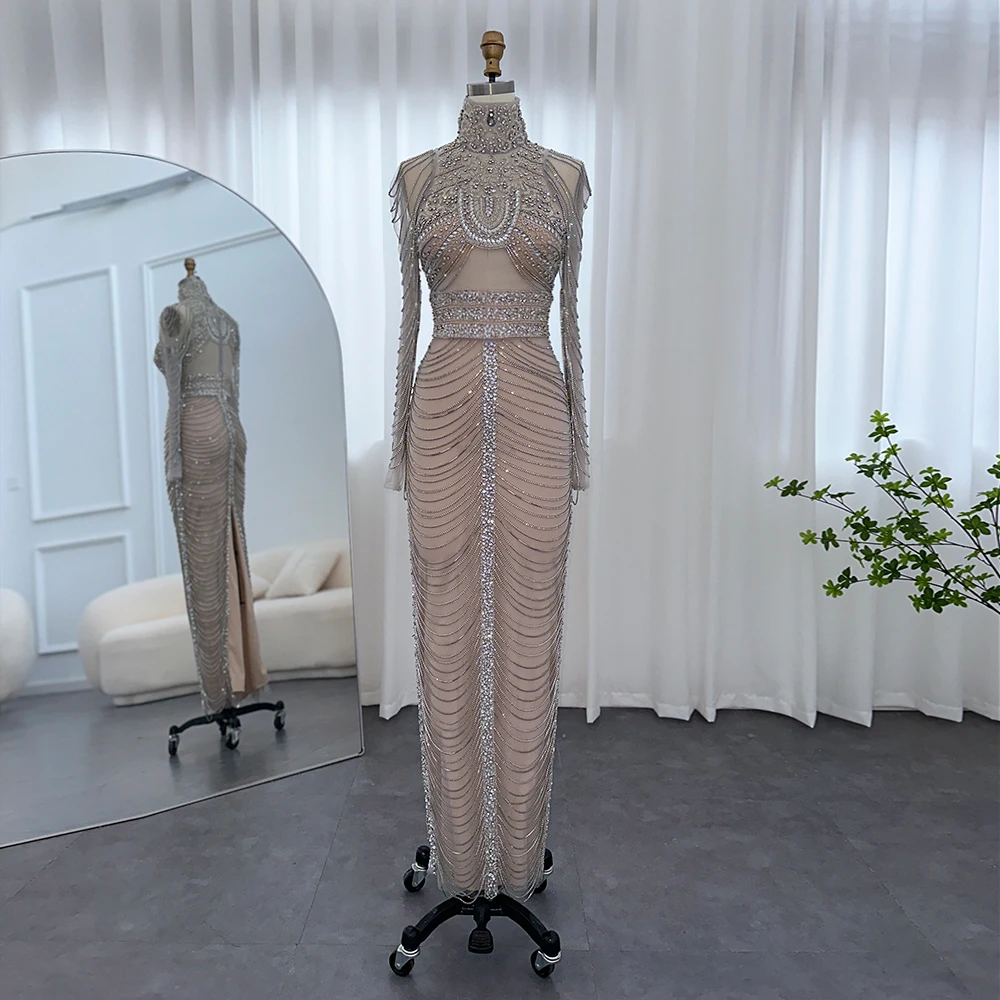 Sharon Said Sparkly Crystal Sliver Mermaid Prom Dress Long High Neck Evening Party Dress RM152 Customized