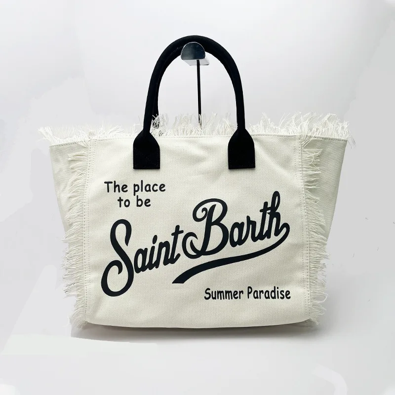 SAINT BARTH New women's high-capacity leisure tourism canvas handmade tassel handbag tote bag