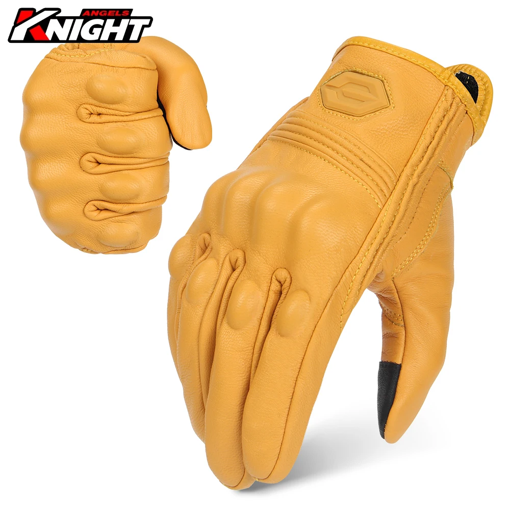 

​Motorcycle Leather Gloves With Hole Men Motorbike Riding Gloves Touch Screen Breathable Moto Motocross Anti Fall Protection