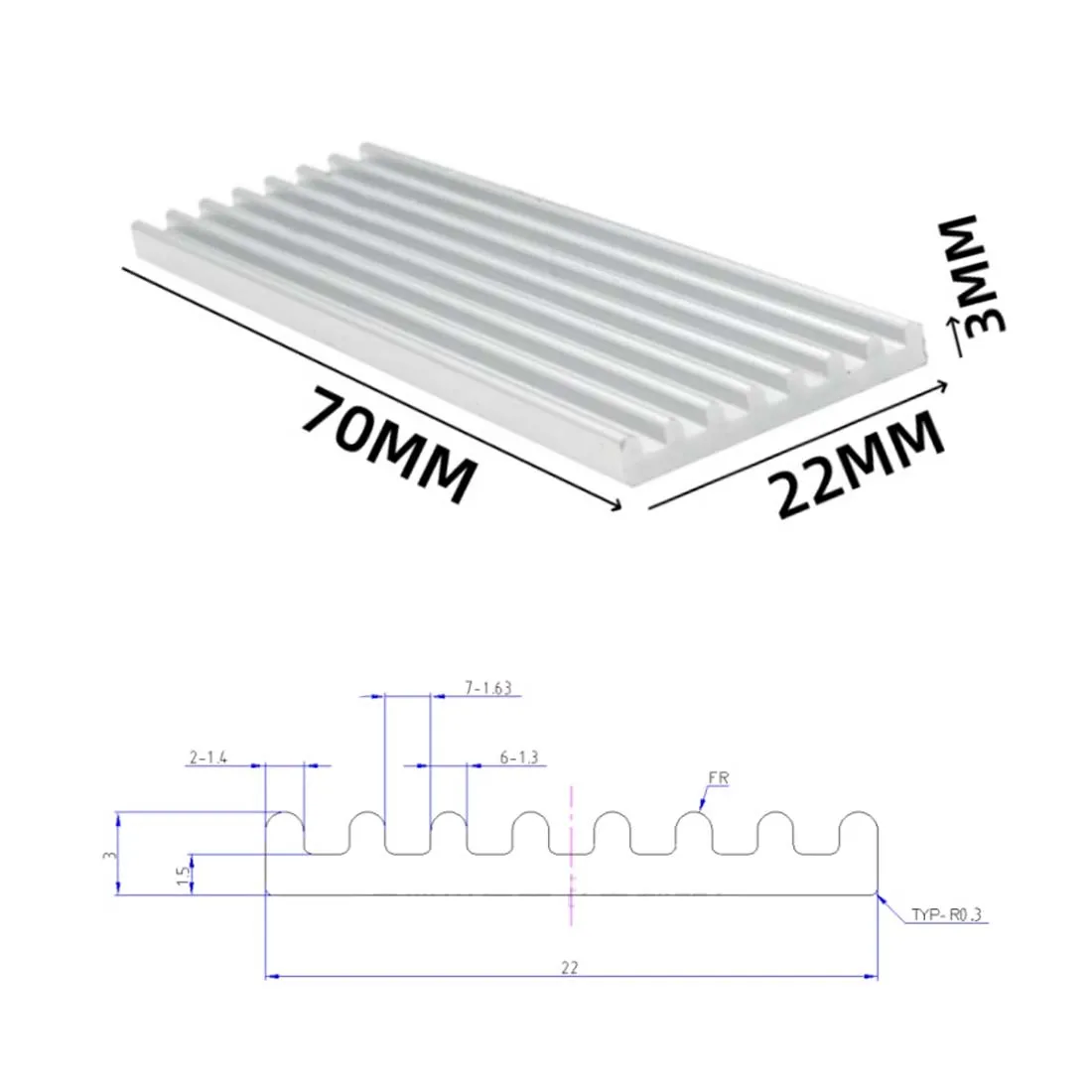 Aluminum Heat Sink Radiator Heat Sink Suitable For Electronic Ic Chips Multiple Colors Available 70 X 22 X 3mm