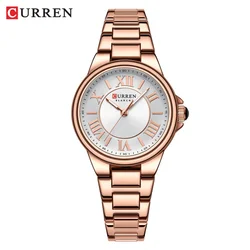 CURREN 9091 Damenmode Quarzuhr Edelstahl Wasserdicht Roségold Uhren Dame Einfache römische Freizeituhren für Damen