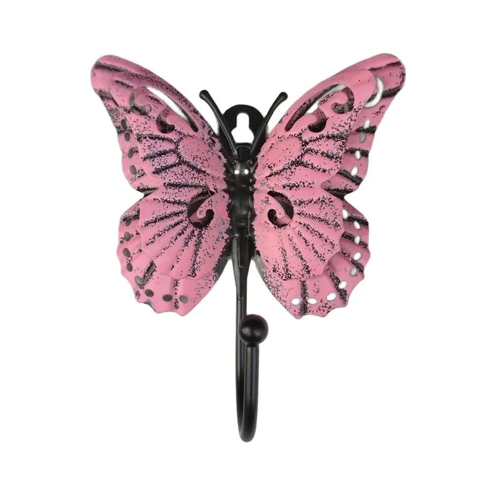 Hand Painted Butterfly Hook for Indoor Walls Vintage Rustic Charm Solid Cast Iron Build 11x12.5x1.5cm Includes Mounting Hardware