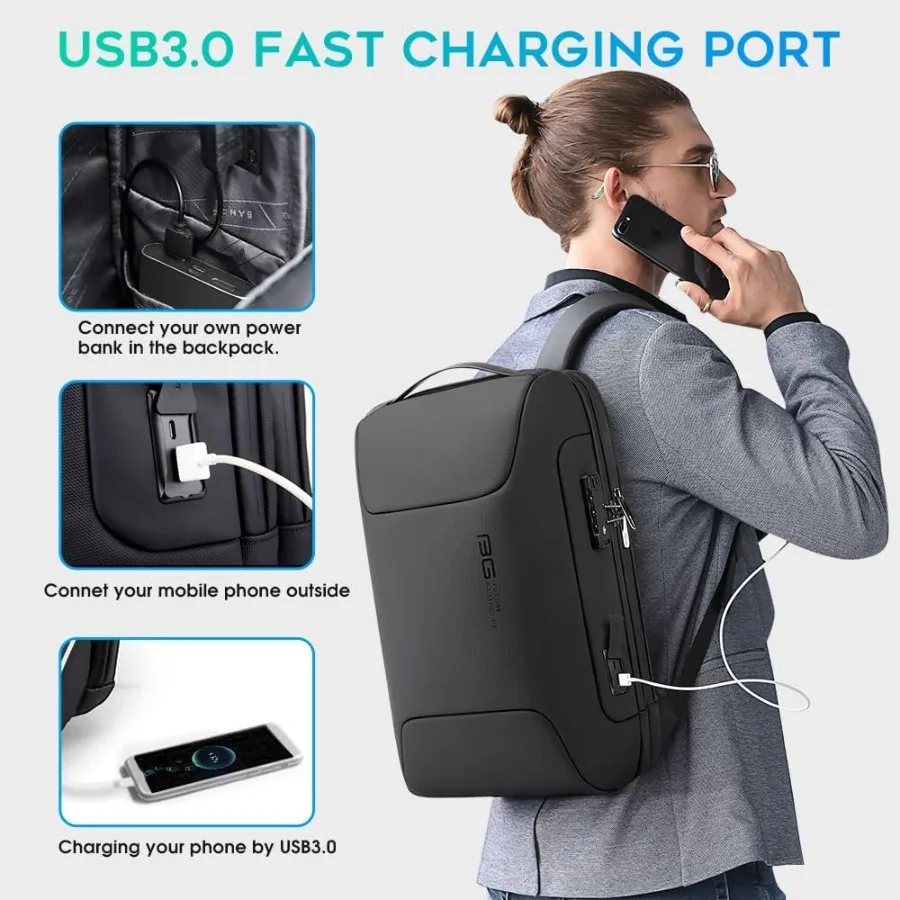 BANGE Anti Theft Business Backpack Fits 15.6 Inch LaptopSmart Work Backpack with USB Charging Port for Office Work Airplane Bus