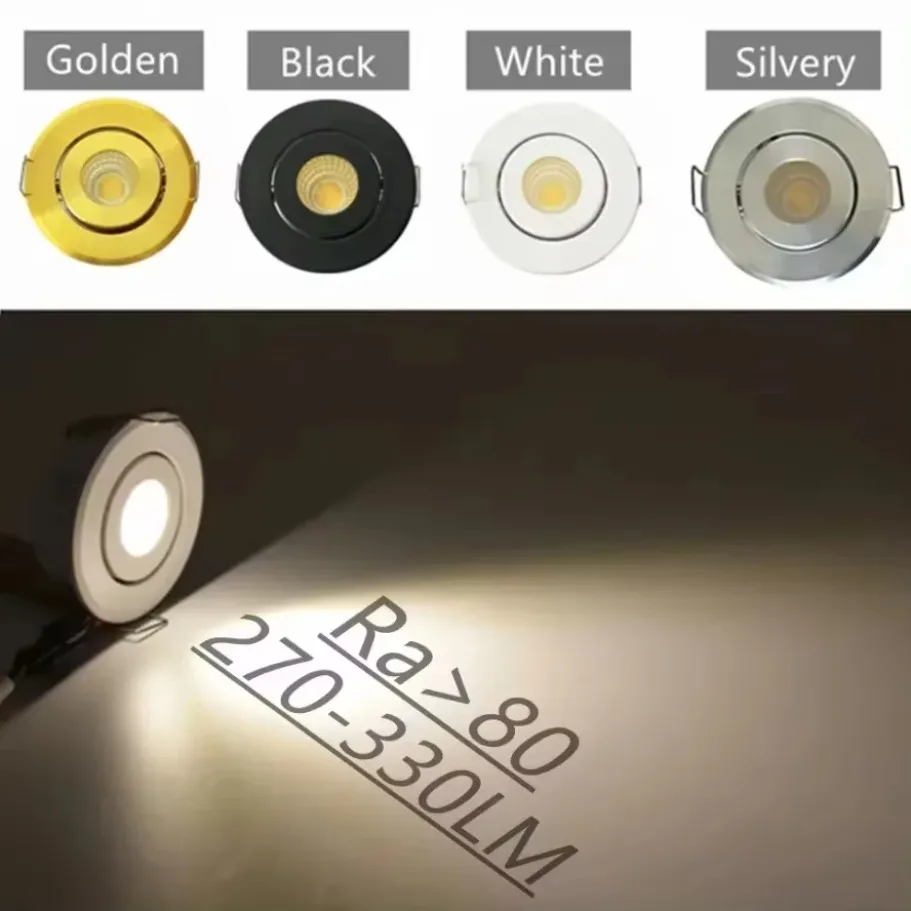 COB LED Downlights 12V Mini Ceiling Light Adjustable Drive Free 3W Down Lights Showcase Cabinet Recessed Lighting White Body