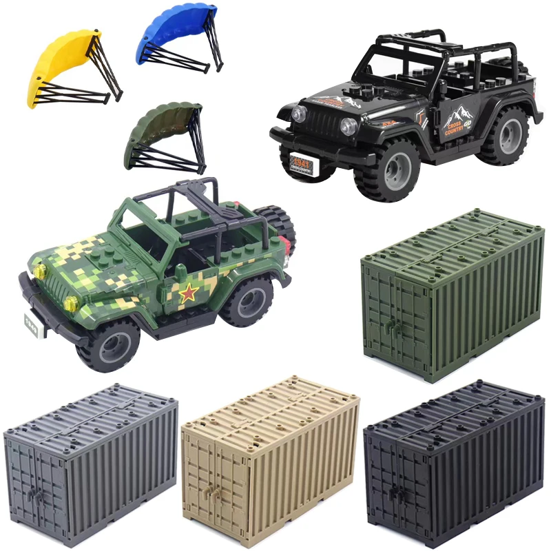 MOC Military Weapon Accessories Airdrop Package Building Blocks Gun Container Parachute Shield Mini Brick DIY Toys For Children