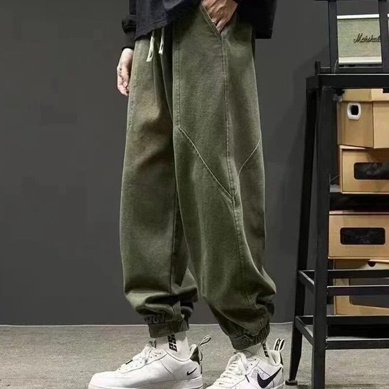 

Autumn Winter Men's Streetwear Fashion Trousers Male Loose Casual Patchwork Pockets Sweatpants Homme All-match Pure Cotton Pants