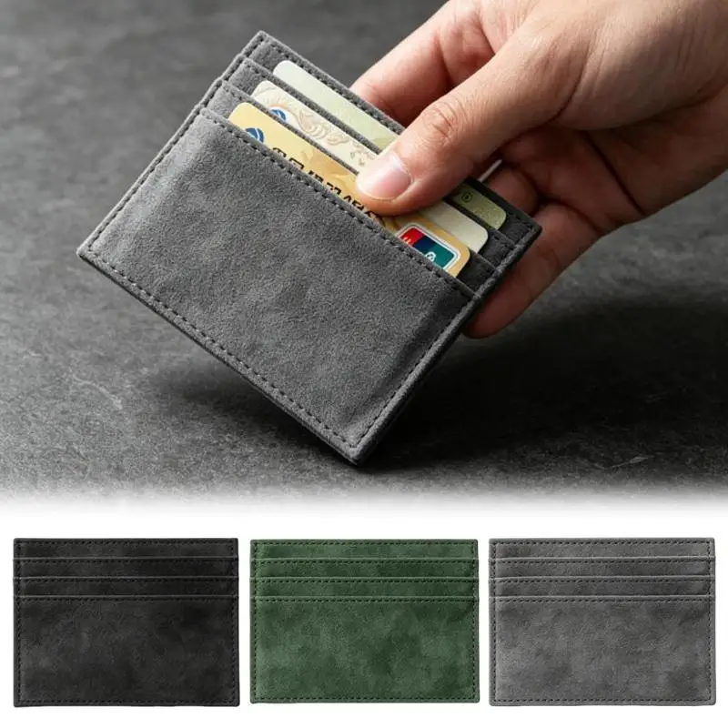 Suede Slim Card Holder With Multiple Card Slots Credit Bank Card Small Man Purse