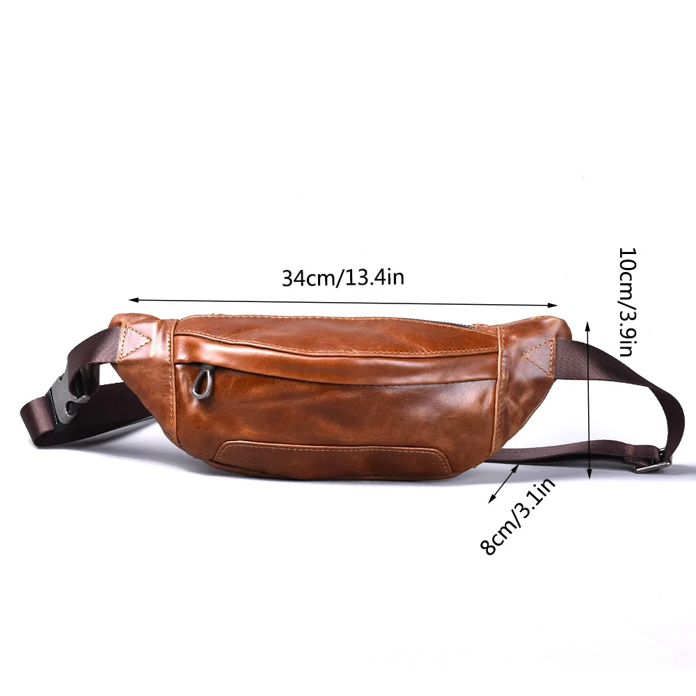 Genuine leather men's and women's waist bags, mobile phone retro crossbody bags,  top-layer cowhide men's bags