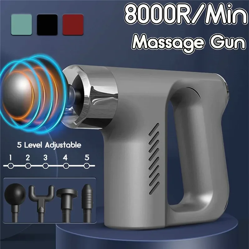 Muscle Massage Gun 5 Gears Button Control Pain Relief Sport Massage Machine Relax Body Slimming Massager Fascial With 4 Heads