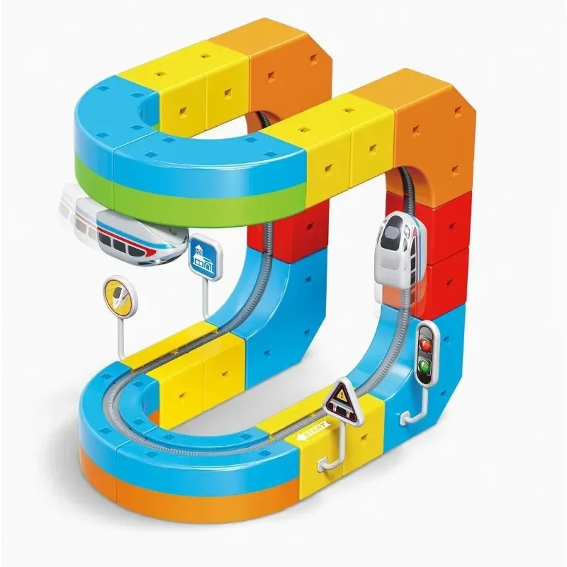 

【Best-selling】2025 New DIY Magic Rail Cube Electromagnetic USB Charging Train Rail Car Cultivation Children's Slot Toys 55 Piece