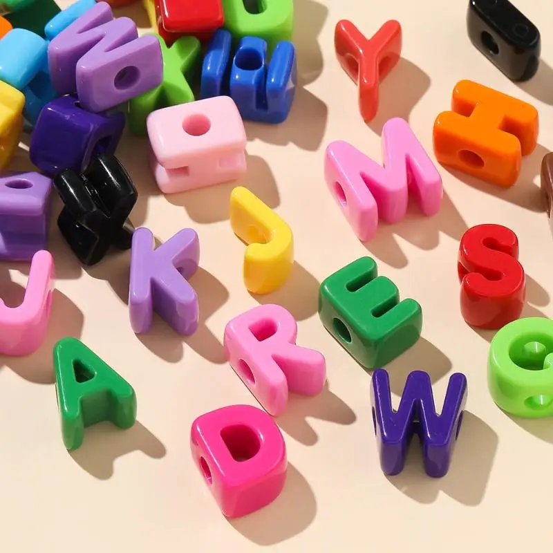 10 Stück Mehrfarbige Acryl-Buchstabenperlen mit Loch, lose Perlen für DIY-Schmuckherstellung, Armband, Handyanhänger, Bastelzubehör – Detail 10