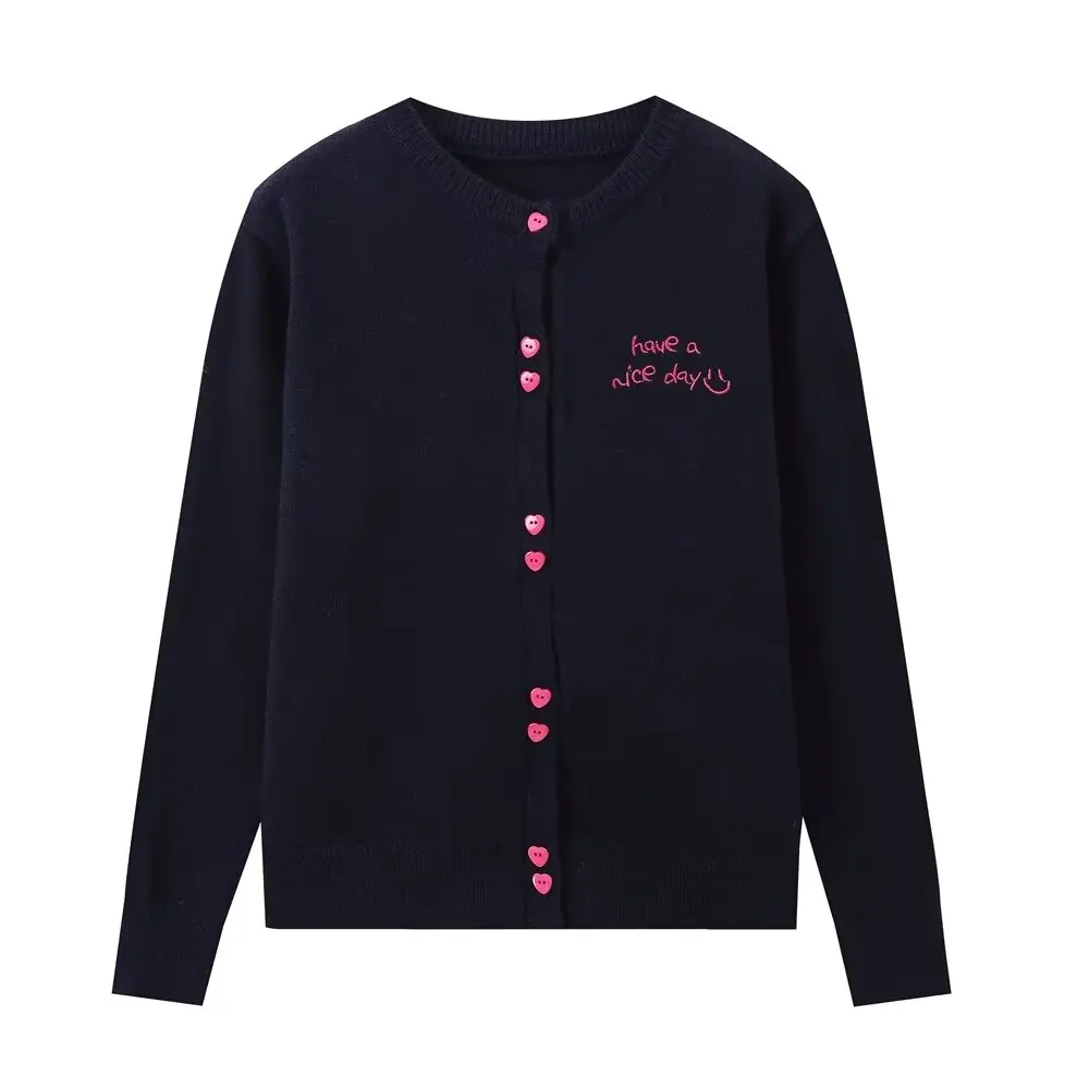 Tangada 2024 Women Embroidery Cardigan Sweaters Buttons Long Sleeve Female Crop Jumper 6H0332