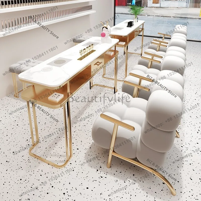 FG Light Luxury with Socket Nail Tables Marble Single Double Three-person Nail Tables Vacuum Cleaner Salon Furniture Tavolo JTN