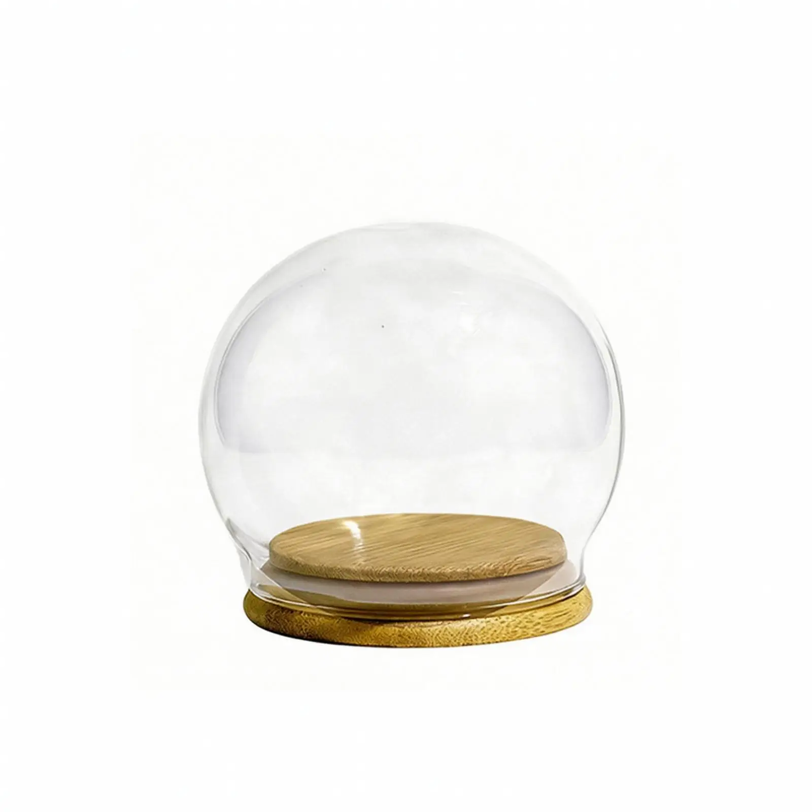 Round Glass Cloche Decorative Dome with Bamboo Lid for Small Items Shelf Styling Display
